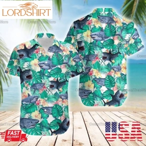 Shark Hawaiian Shirt, Floral Shark Beach Shirt, Tropical Shark Summer Shirt, Shark Shirts For Men, Vacation Trip Shirt Lng022106a64