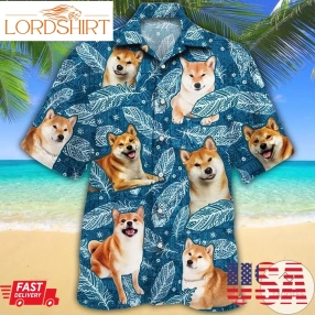 Shiba Inu Dog Lovers Blue Feather Hawaiian Shirt