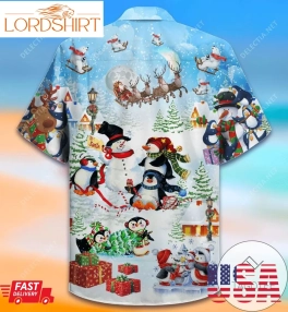 Shop Penguins Under Snowy Merry Christmas Hawaiian Aloha Shirts