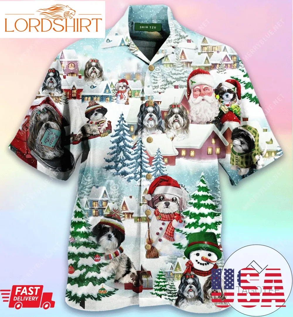 Shop We Shih Tzu A Merry Christmas Unisex Authentic Hawaiian Shirt 2023