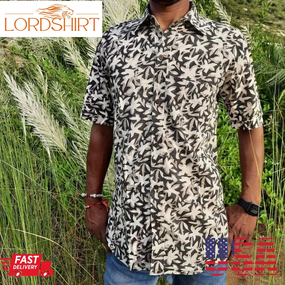 Short Sleeve Shirt In Cotton  Blockprinted Shirt  Summer Men's Shirt