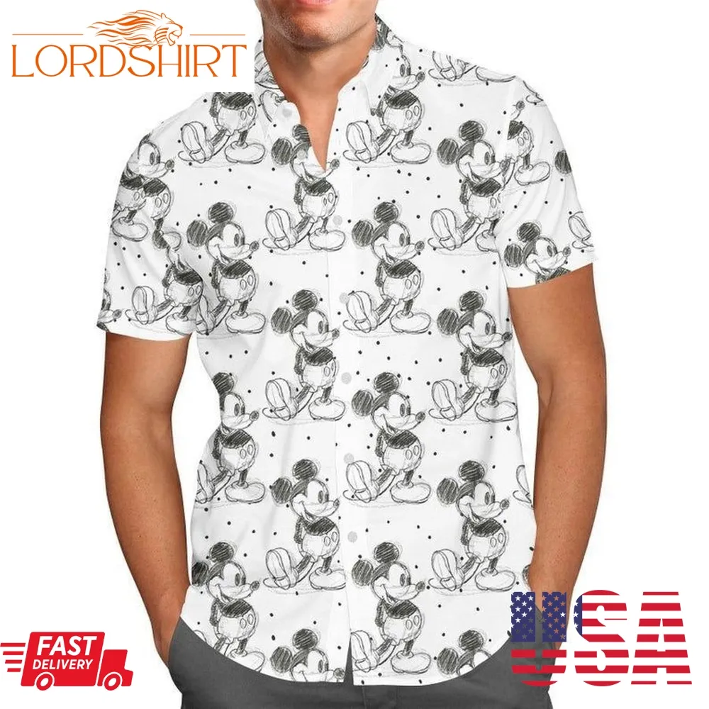 Sketch Of Mickey Mouse Cartoon Disney For Men And Women Graphic Print Short Sleeve Hawaiian Casual Shirt Y97