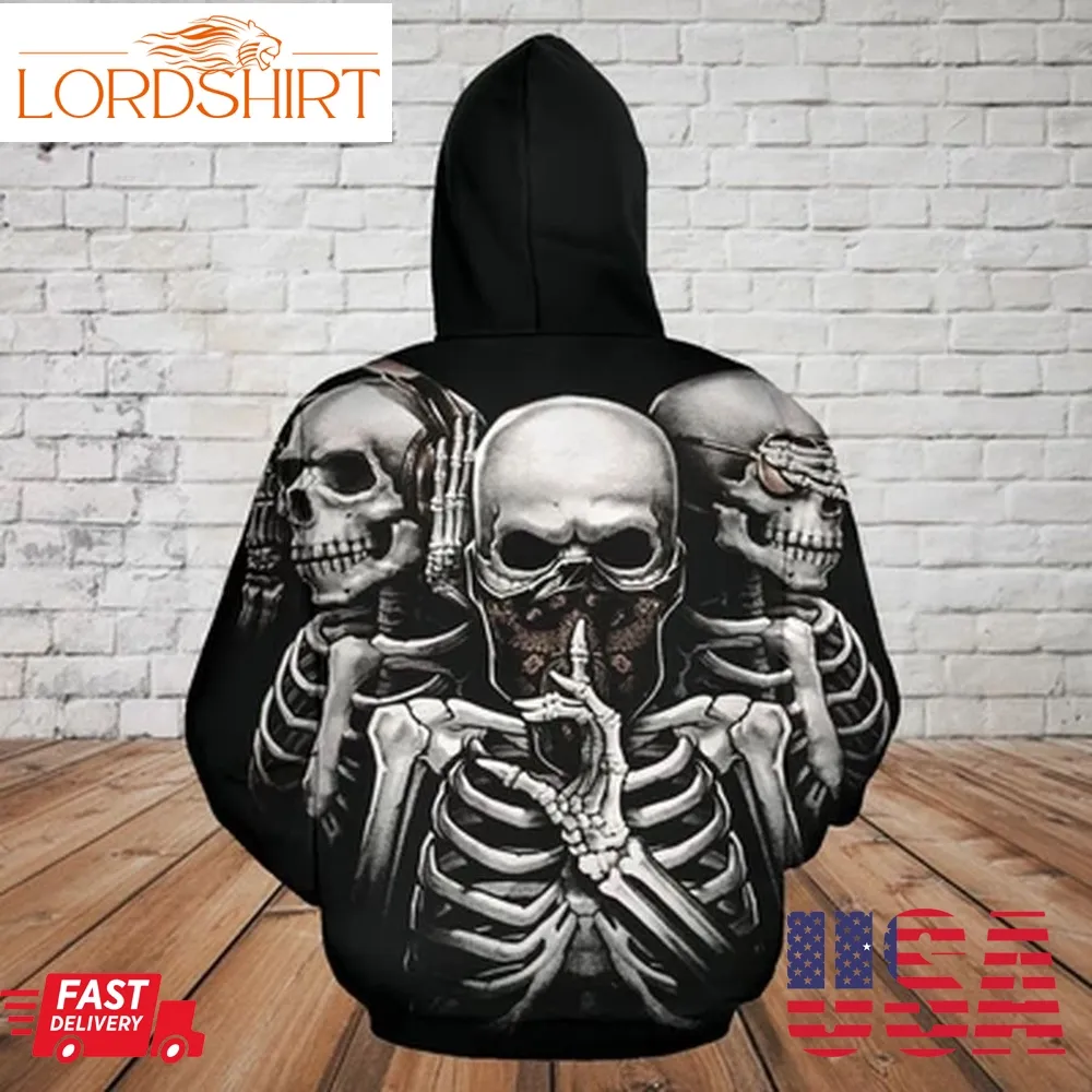 Skull 3D Hoodie  See No Evil, Hear No Evil, Speak No Evil  Pl319