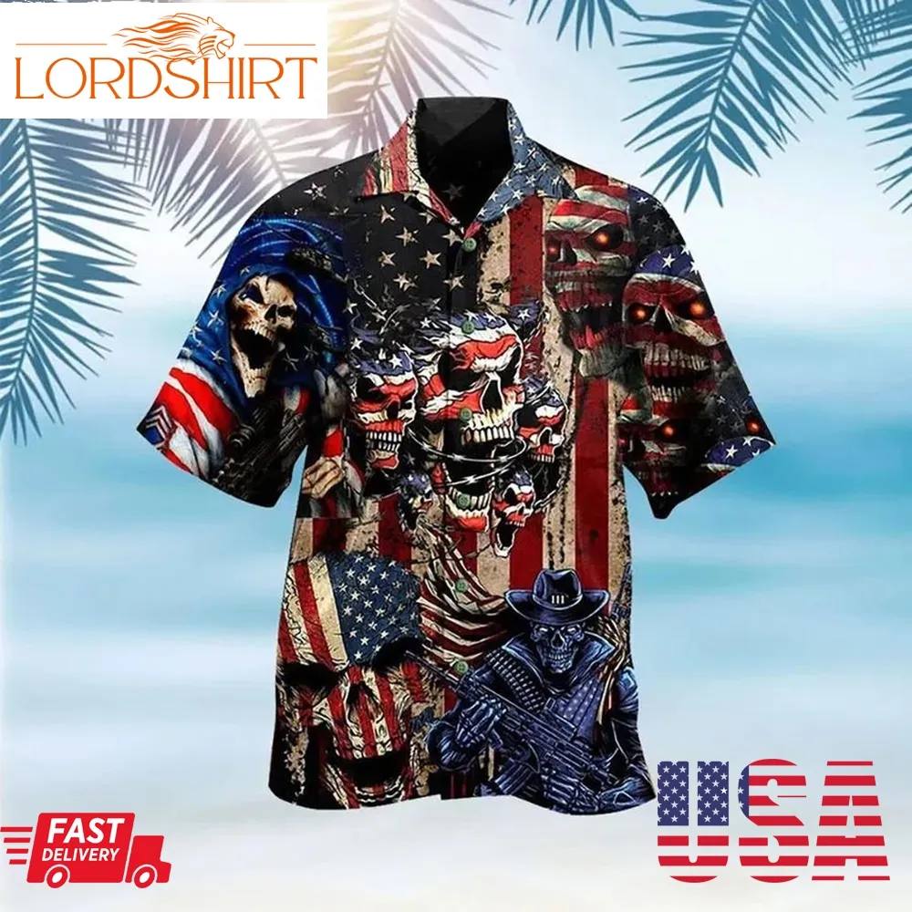 Skull 4Th Of July Hawaiian Shirt American Flag