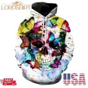 Skull And Butterflies 3D Sweatshirt Hoodie Pullover