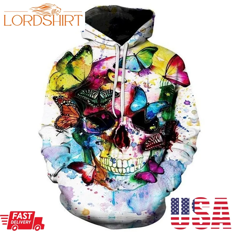 Skull And Butterflies 3D Sweatshirt Hoodie Pullover