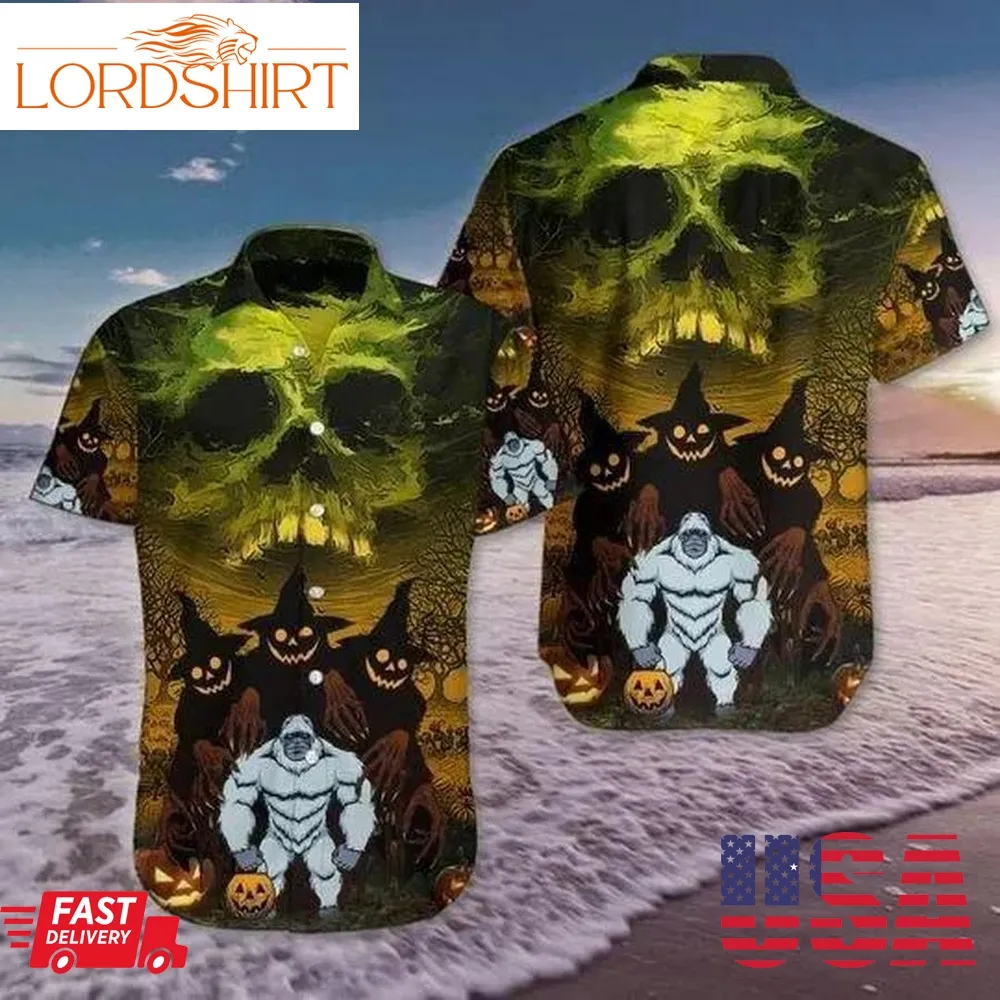 Skull Bigfoot Halloween Hawaiian Shirt, Print Aloha Short Sleeve Unisex Shirt