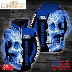 Skull Bud Light Pullover And Zippered Hoodies Custom 3D Bud Light Graphic Printed 3D Hoodie All Over Print Hoodie For Men For Women