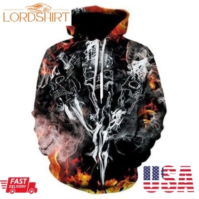 Skull Burning Flame Burning Flame Pullover Hoodie