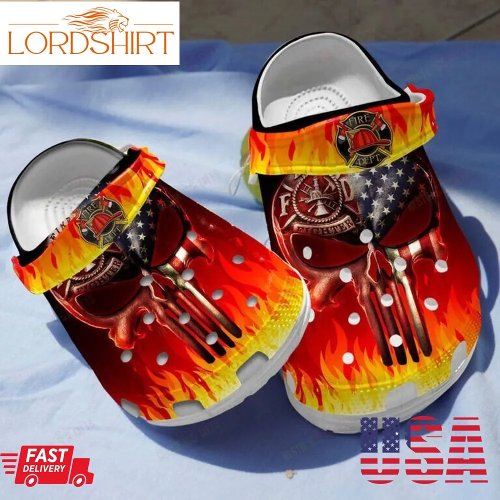 Skull Firefighter America Shoes Crocs Clogs Gifts For Men Boys   Fskull61