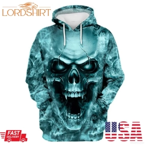 Skull Gift Blue Skull Smoke Multi Types Personalized Pullover Zipup Fleece Hoodie Long Sleeve Shirt Unisex Size Ln