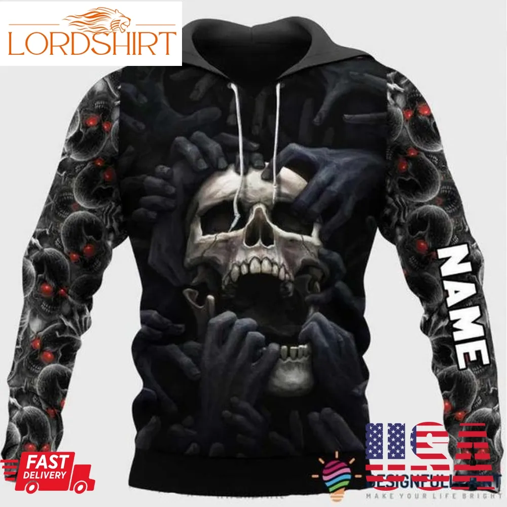 Skull Gift Personalized Red Eyes The Skull Scream MenS Hoodie