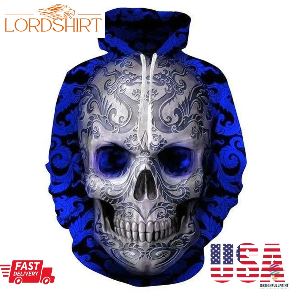 Skull Gift Skull Mandala Blue Hoodie Ln