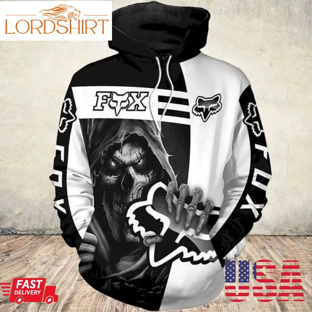 Skull Holding Fox Racing Skull Holding Fox Racing 3D Hoodie Sweatshirt