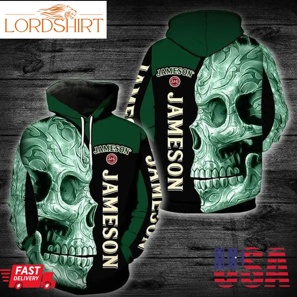 Skull Jameson Irish Whiskey Pullover And Zippered Hoodies Custom 3D Graphic Printed 3D Hoodie All Over Print Hoodie For Men For Women