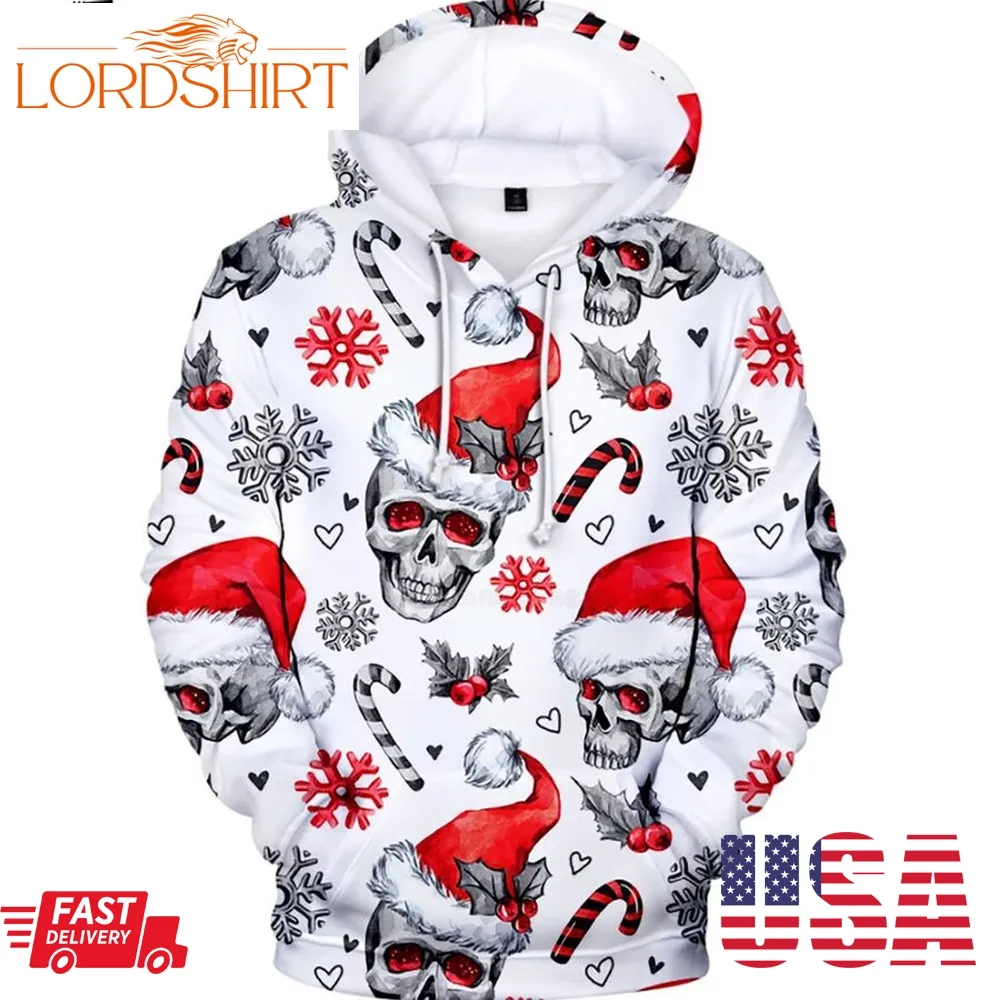 Skull Merry Christmas 3D Hoodie Happy New Year Hoodie For Men Women S To 5Xl