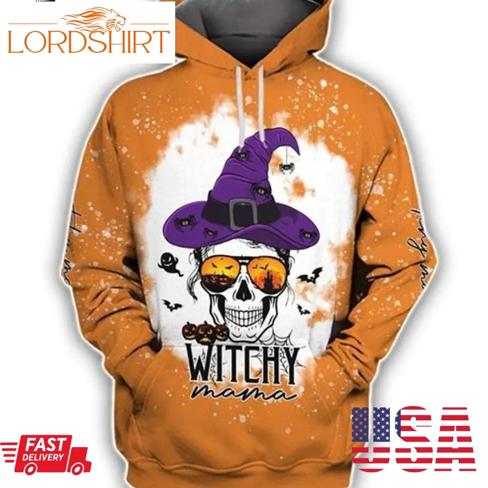 Skull Purple Hat Witchy Mama Halloween Orange Halloween 3D Hoodie For Men Women S To 5Xl