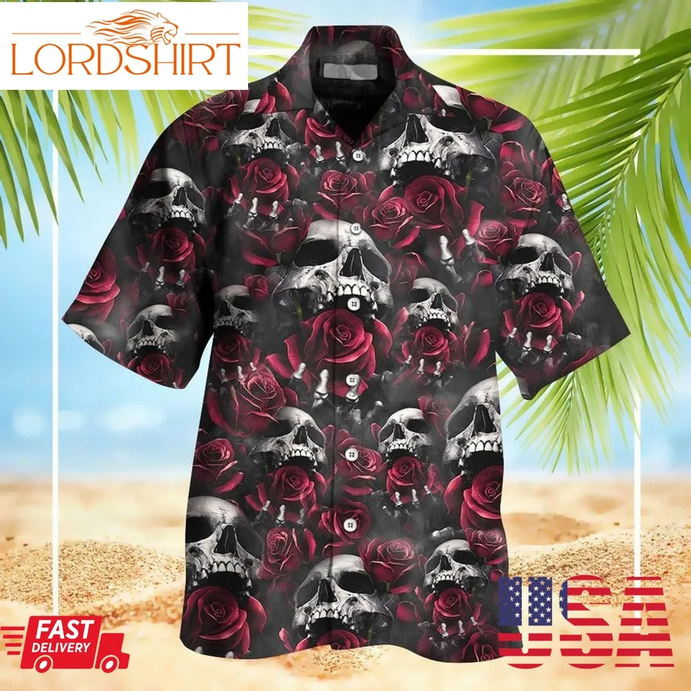 Skull Rose Hawaii Shirt, Tropical Pattern Hawaii Shirt, Summer Vacation Shirt, Hawaii Short Retro Hawaiian Aloha Shirt Apr13p9wttd   7132