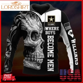 Skull Us Army Where Boys Become Men Pullover And Zippered Hoodies Custom 3D Us Army Graphic Printed 3D Hoodie All Over Print Hoodie For Men For Women