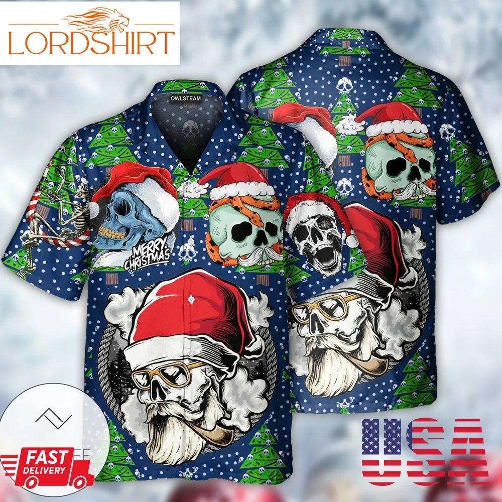 Skull With Santa Hat Merry Christmas Hawaiian Shirt