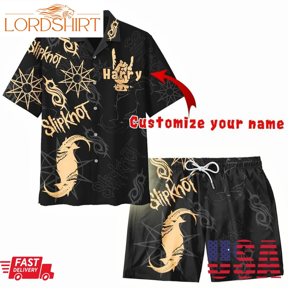 Slipknot Hawaiian Shirt And Short Sets, Slipknot Aloha Shirt, Perfect Gif For Him Boyfriend Father Fans   3024