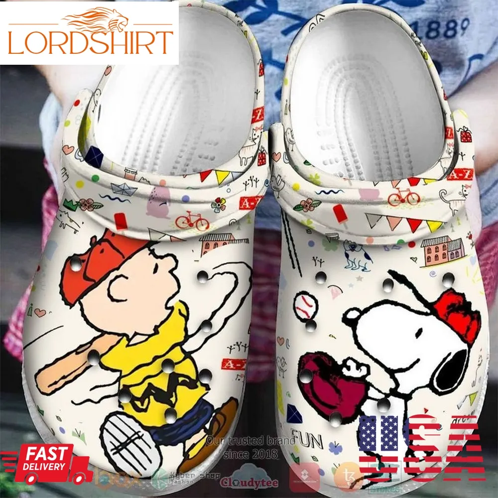 Snoopy And Charlie Brown Play Baseball Crocs Crocband Clog Comfortable Water Shoes