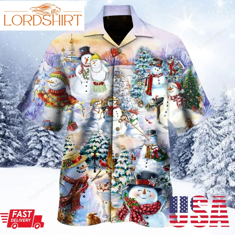 Snowman In Christmas Time Hawaiian Shirt Re