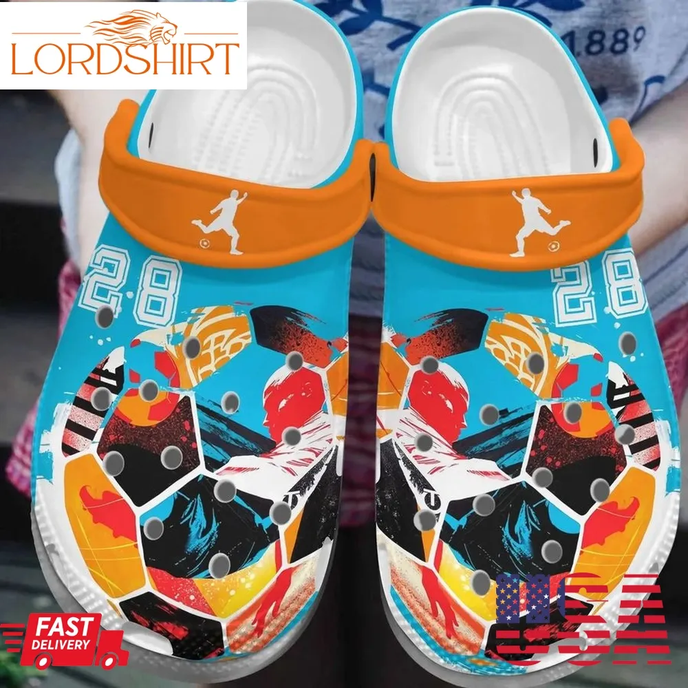 Soccer Personalized Clog Custom Crocs Comfortablefashion Style Comfortable For Women Men Kid Print 3D Blue And Orange