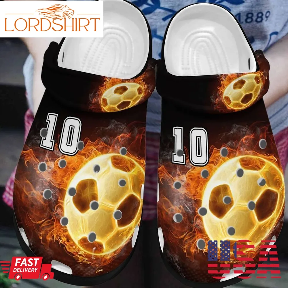 Soccer Personalized Clog Custom Crocs Comfortablefashion Style Comfortable For Women Men Kid Print 3D Soccerball On Fire