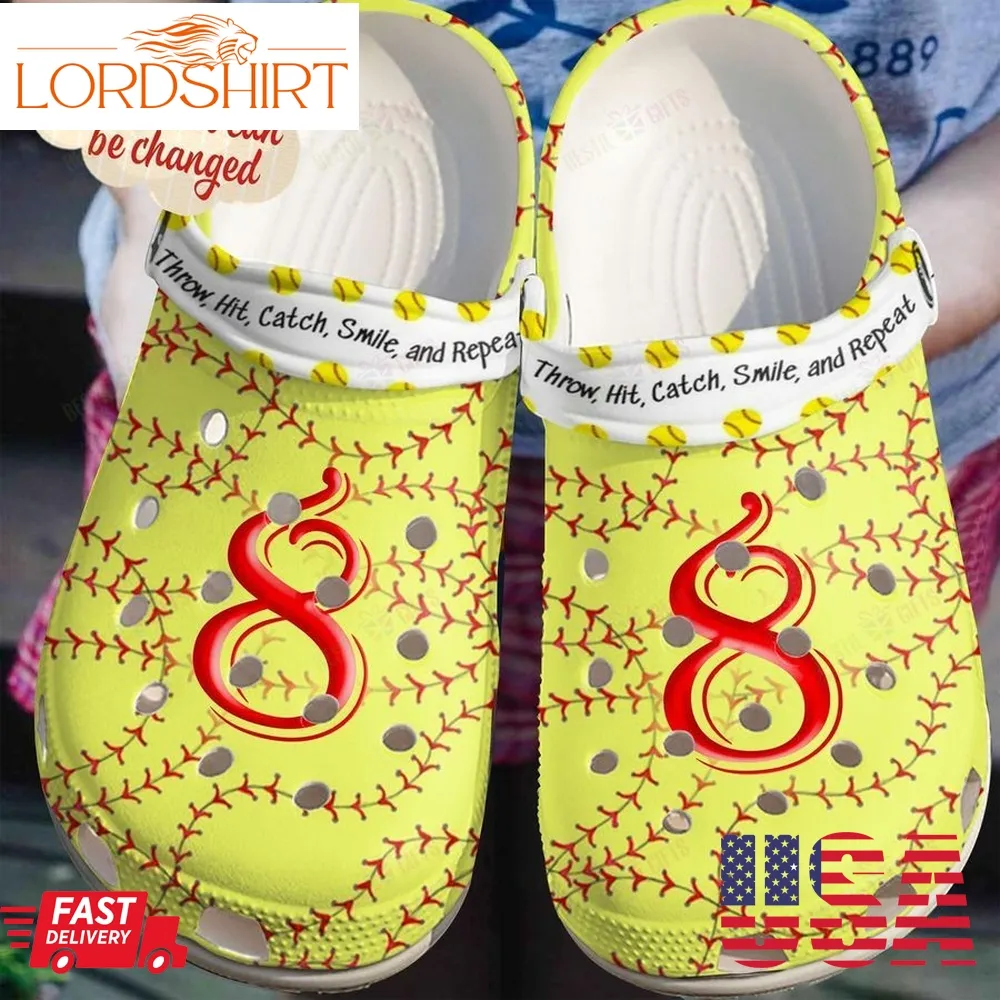 Softball Crocs Classic Clog Whitesole Personalized Throw Hit Catch Smile Shoes