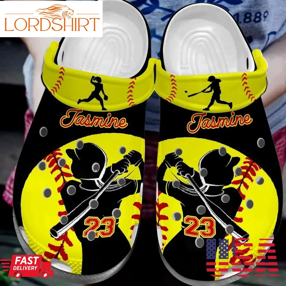 Softball Personalize Clog Custom Crocs Fashionstyle Comfortable For Women Men Kid Print 3D Swinging Bat