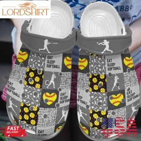 Softball Personalize Clog Custom Crocs Fashionstyle Comfortable For Women Men Kid Print 3D Whitesole Eat Sleep Softball