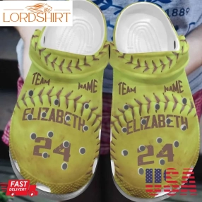 Softball Personalize Clog Custom Crocs Fashionstyle Comfortable For Women Men Kid Print 3D Yellow And Red Personalized