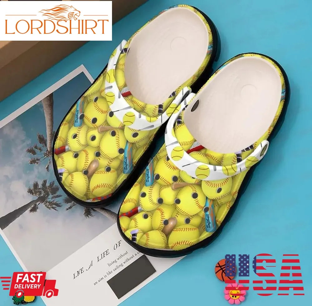 Softball Personalized Clog Custom Crocs Comfortablefashion Style Comfortable For Women Men Kid Print 3D Yellow Balls