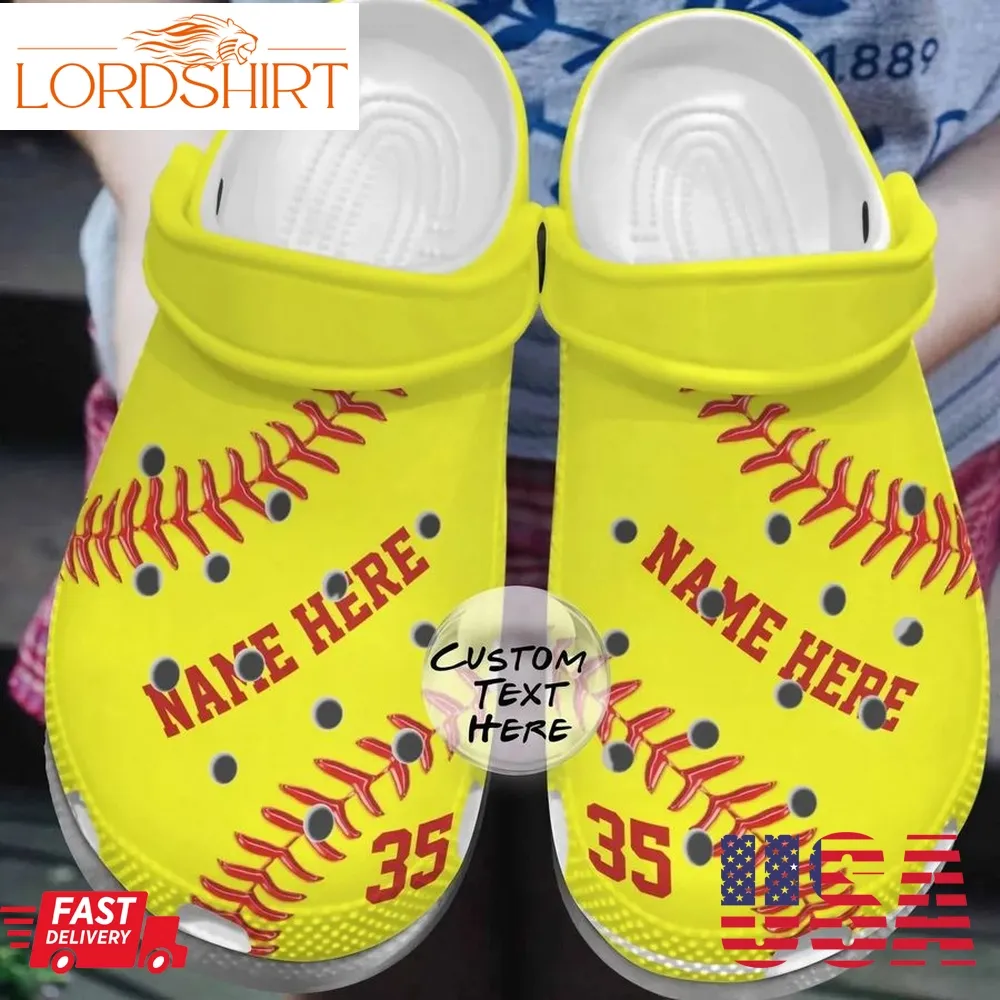 Softball Personalized Clog Custom Crocs Comfortablefashion Style Comfortable For Women Men Kid Print 3D Yellow Softball