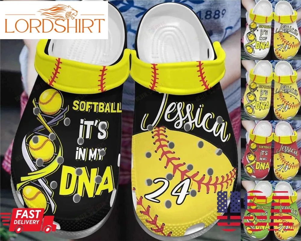 Softball Personalized Crocs Classic Clog Whitesole It'S In My Dna Shoes