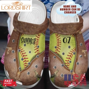 Softball Personalized Crocs Classic Clog Whitesole Softball Leather Shoes