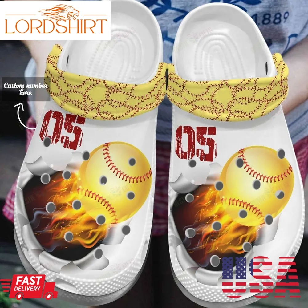 Softball Personalized Crocs Classic Clog Whitesole Softball On Fire Shoes