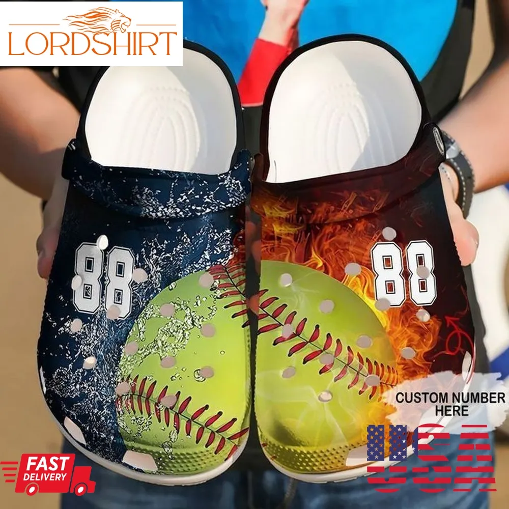 Softball Personalized Fire Water Sku 2338 Crocs Crocband Clog Comfortable For Mens Womens Classic Clog Water Shoes