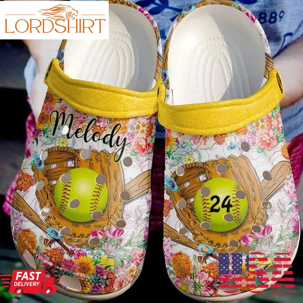 Softball Personalized Floral Sku 2312 Crocs Crocband Clog Comfortable For Mens Womens Classic Clog Water Shoes