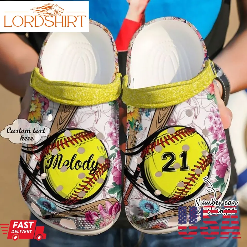 Softball Personalized Floral Sku 2313 Crocs Crocband Clog Comfortable For Mens Womens Classic Clog Water Shoes