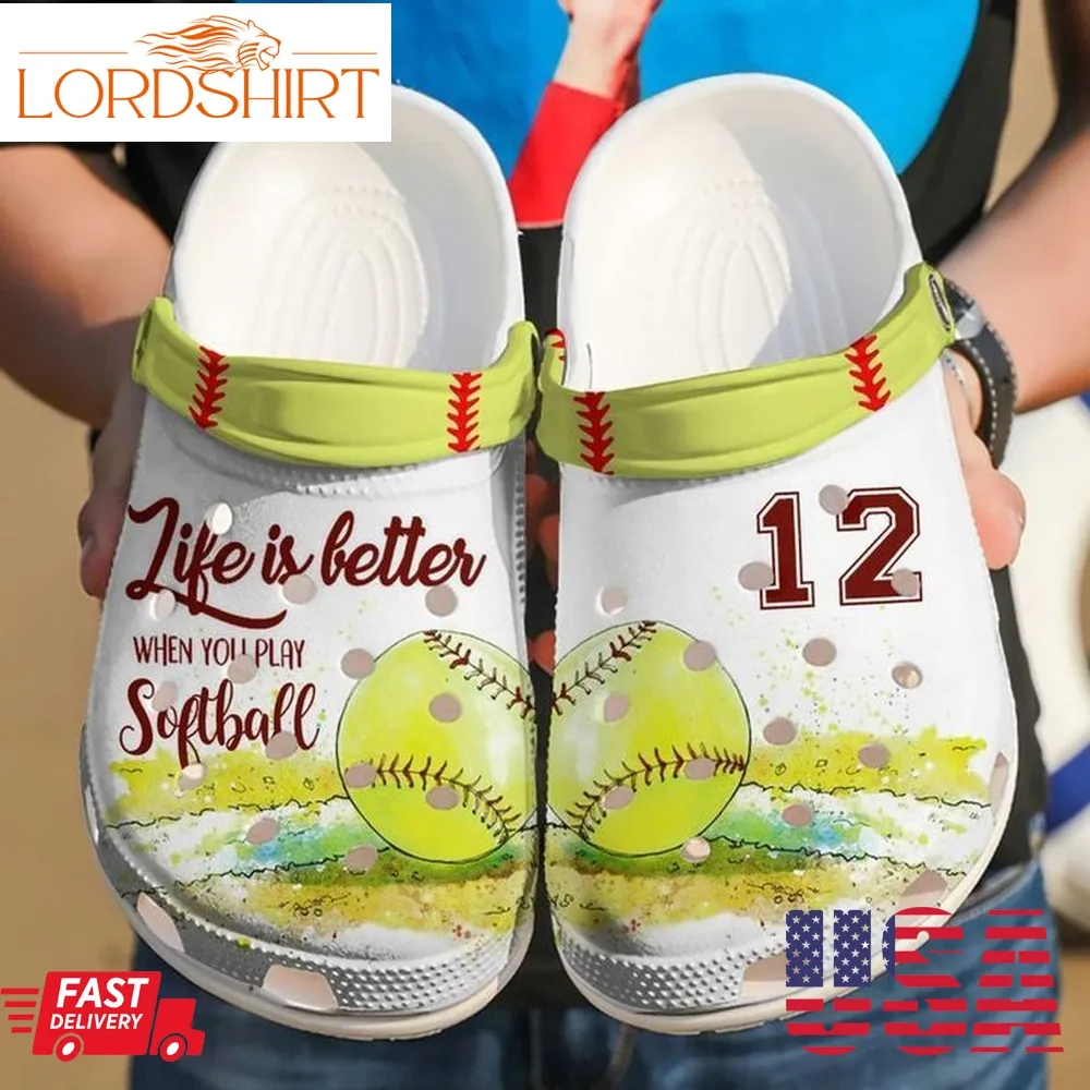 Softball Personalized Life Is Better Sku 2322 Crocs Crocband Clog Comfortable For Mens Womens Classic Clog Water Shoes