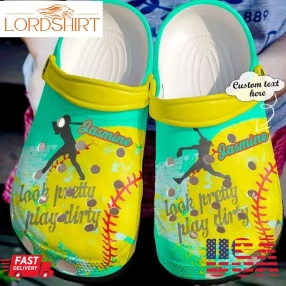 Softball Personalized Look Pretty Play Dirty Sku 2324 Crocs Crocband Clog Comfortable For Mens Womens Classic Clog Water Shoes