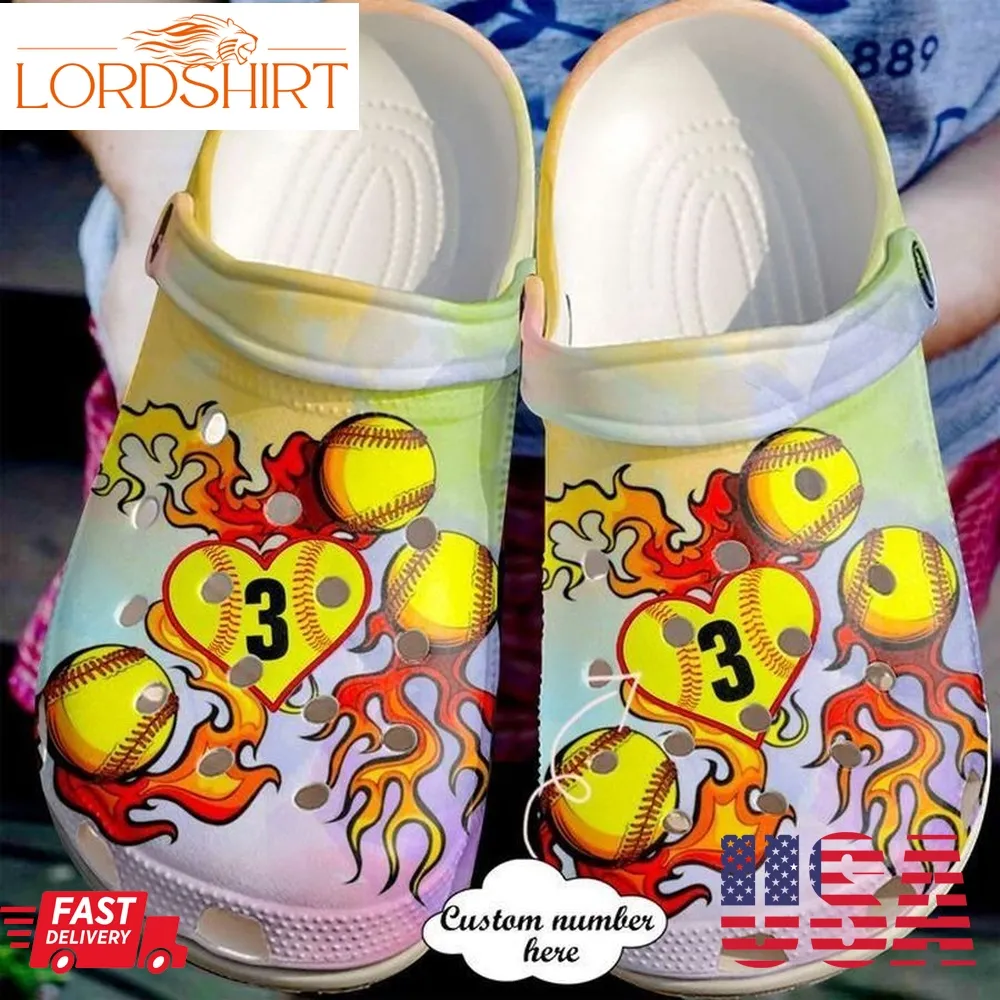 Softball Personalized Love On Fire Sku 2325 Crocs Crocband Clog Comfortable For Mens Womens Classic Clog Water Shoes