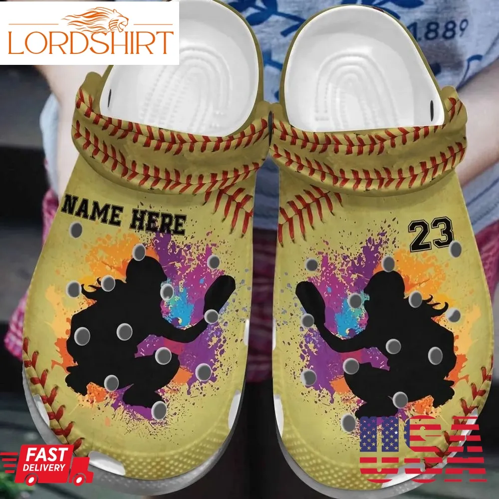 Softball Personalized Personalize Clog Custom Crocs Fashionstyle Comfortable For Women Men Kid Print 3D Catcher Pitcher 2