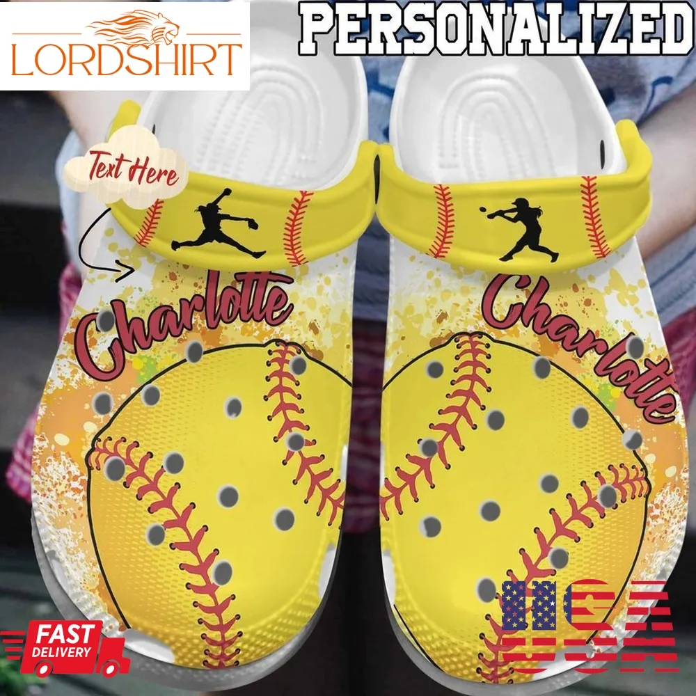 Softball Personalized Personalize Clog Custom Crocs Fashionstyle Comfortable For Women Men Kid Print 3D Watercolor