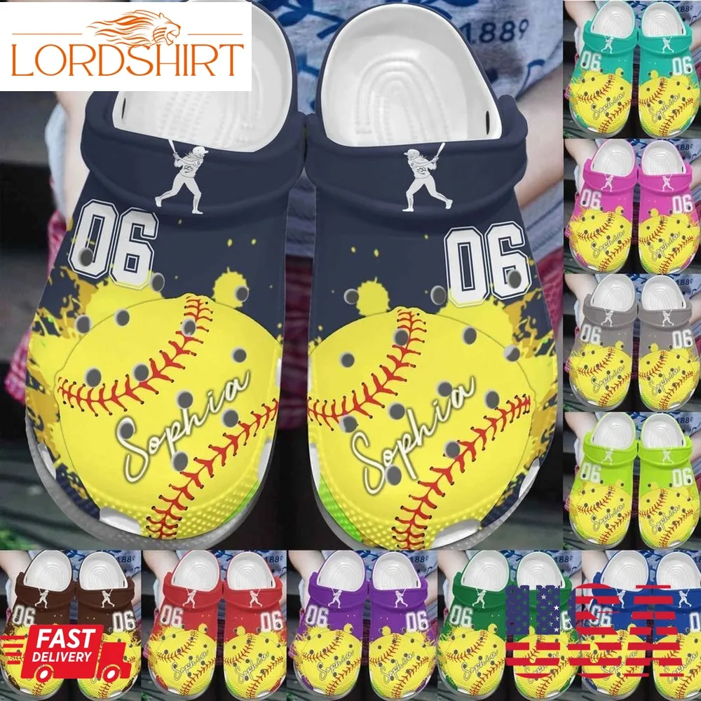 Softball Personalized Personalize Clog Custom Crocs Fashionstyle Comfortable For Women Men Kid Print 3D Whitesole Colorful