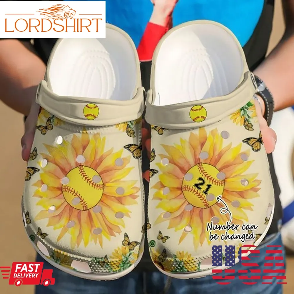 Softball Personalized Sunflower Sku 2370 Crocs Clog Shoes