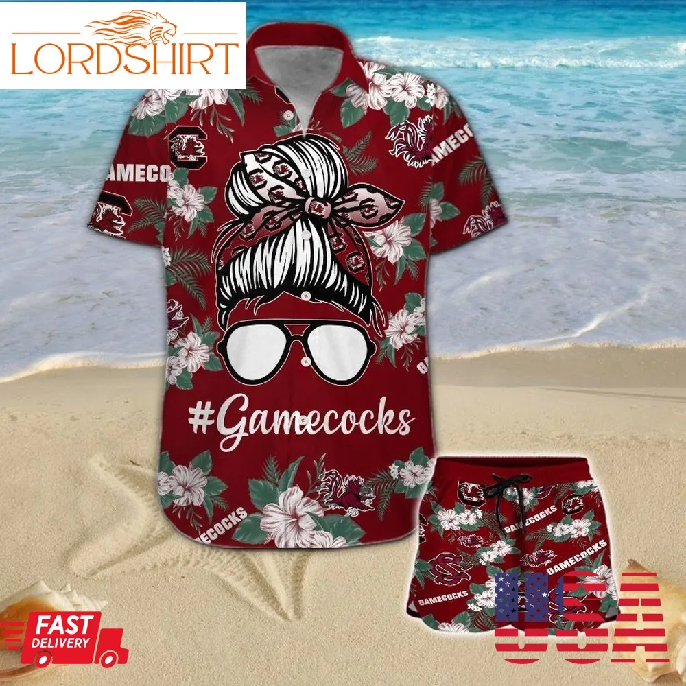 South Carolina Gamecocks Girl Messy Bun Short Sleeve Button Up Tropical Aloha Hawaiian Shirts For Men Women