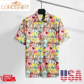 Squarepants Sponge And Friends For Men And Women Graphic Print Short Sleeve Hawaiian Casual Shirt Y97